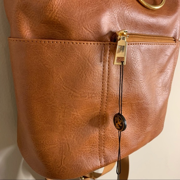 NWT Cognac Faux Leather Backpack - Picture 4 of 13